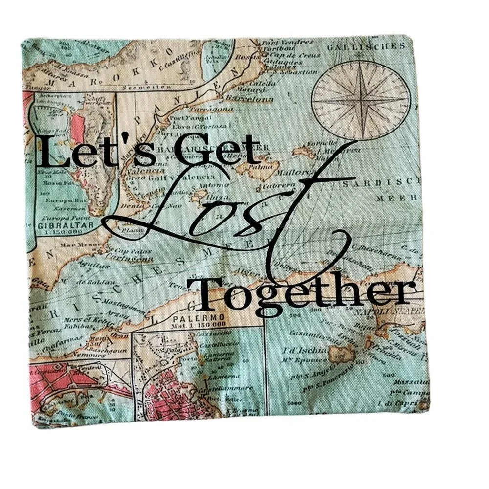 Smilyard World Map Pillow Cover Lets‎ Get Lost Together